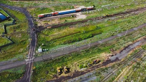 The construction train is about to lay the railroad Stock Photos