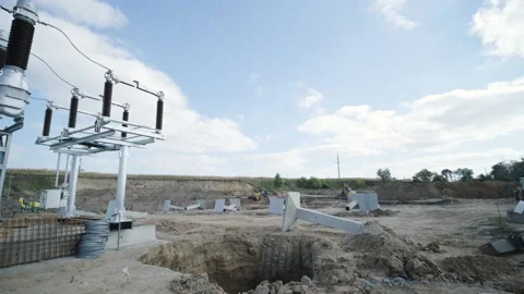 Construction of a transformer substation Stock Footage 167140949