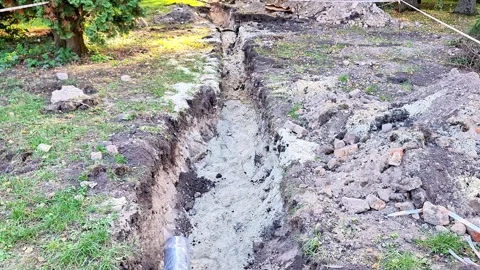 Construction Trench Ready for Buried Pipe Infrastructure 動画素材 347662979