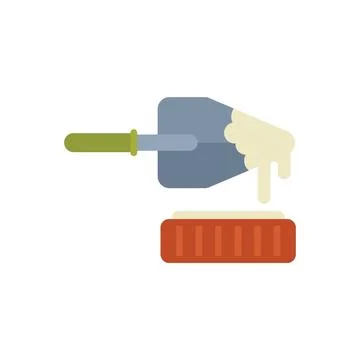 Construction trowel applying cement to brick wall Illustration