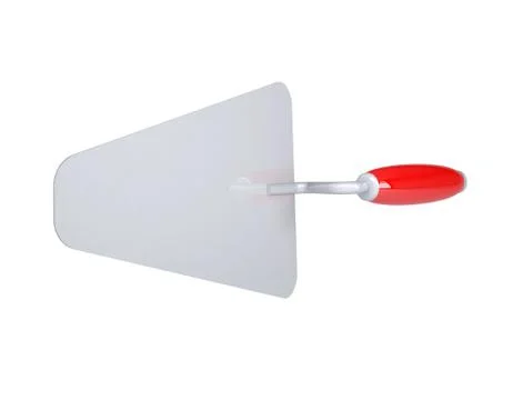 Construction trowel with red handle. Top view. Isolated Stock Illustration