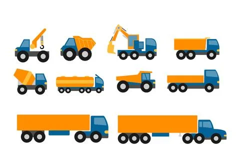 Construction truck icon flat style. collection of isolated cartoon illustra.. Stock Illustration