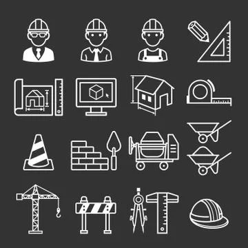 Construction truck icon set. Vector illustrations. Stock Illustration