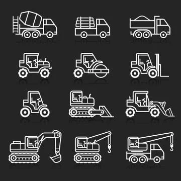 Construction truck icon set. Vector illustrations. Ilustración de archivo
