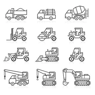 Construction truck icon set. Vector illustrations. Stock Illustration