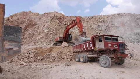 A construction truck loading the sand. Malaysia, Asia, South East Asia Stock Footage 149737382