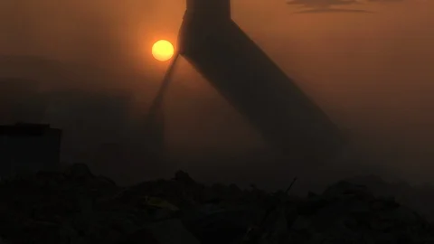 Construction Truck in the Sunset Stock Footage 97905748
