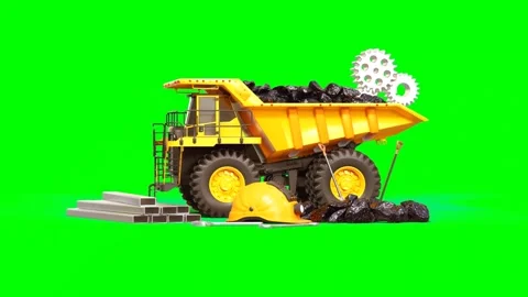 Construction Truck Transporting Rocks on a Construction on Green Background Vídeo Stock 312665425