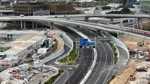 Construction of Trunk Road T2 Linking Kowloon East District Dec 14 2025 Stock Footage 323896728