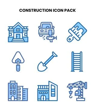 Construction Two Colour Bundle Icons Pack Stock Illustration