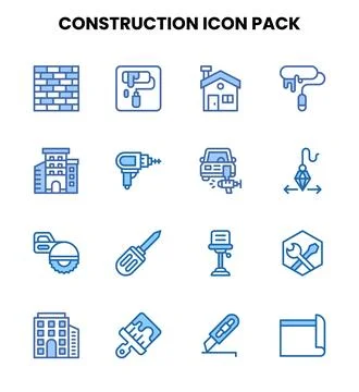 Construction Two Colour Collection Icons Pack Stock Illustration