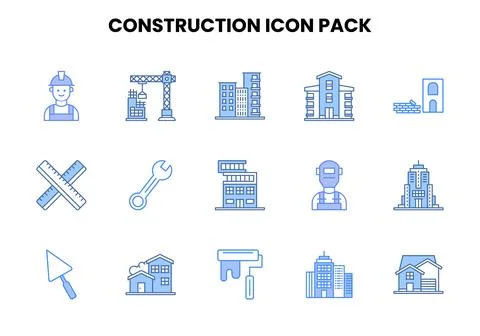 Construction Two Colour Graphics Icons Pack Stock Illustration