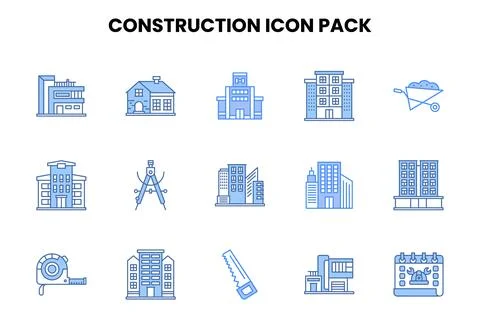 Construction Two Colour SVG Icons Pack Stock Illustration