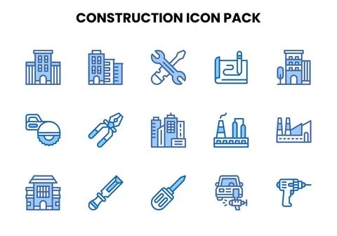 Construction Two Colour Vector Icons Pack Stock Illustration