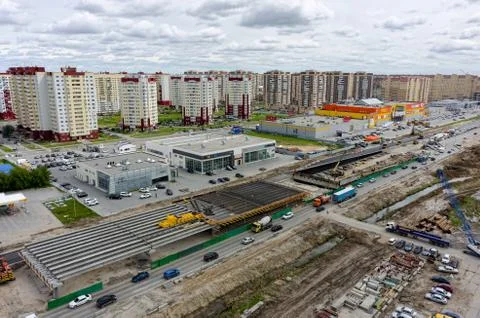 Construction of two-level outcome on bypass road Stock Photos