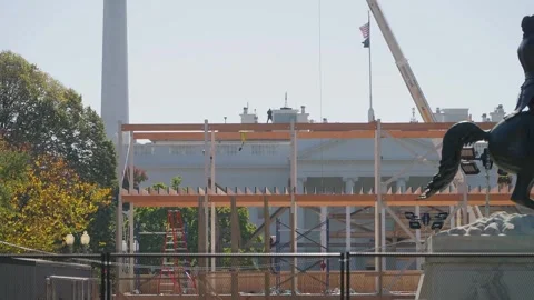 Construction underway outside the White House ahead of the 2025 presidential Stock Footage 345299627
