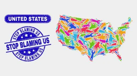 Construction United States Map and Distress Stop Blaming Us Stamp Seals Stock Illustration