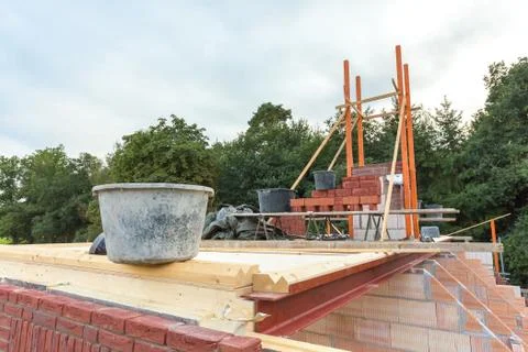 Construction upper floor on new house Stock Photos