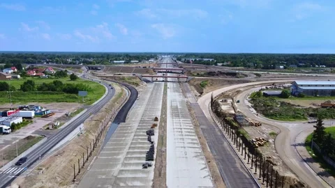 Construction of an urban multi-level road junction. 4K Footage Stock Footage 232702163