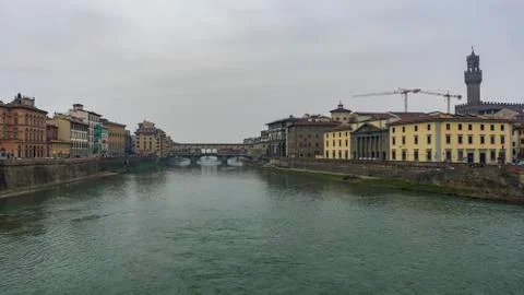 Construction using tall cranes in old town seen on a cloudy day in february 스톡 사진