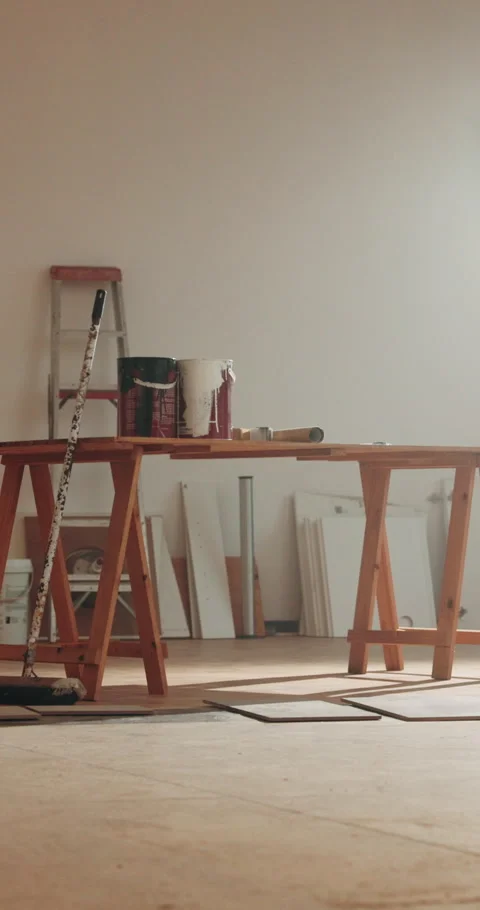 Construction, vacant or remodeling with table, building site or development in Stock Footage 342317596
