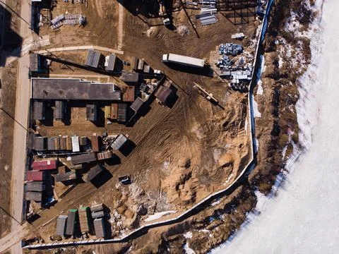 Construction vans, trailers. cabins, top view. Stock Photos