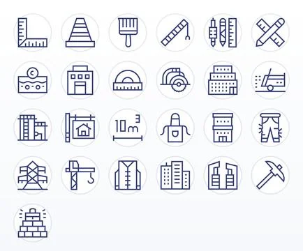 Construction Vector Icon Collection with 25 Retina Ready Regular Line Designs Stockillustratie