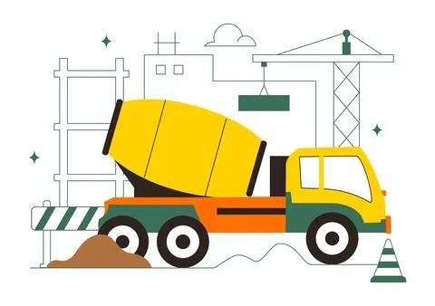 Construction Vector Illustration Featuring Workers, Cranes, Excavators, Dum.. Stock Illustration