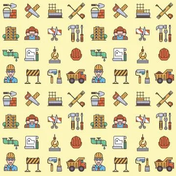 Construction vector linear universal elements and worker equipment flat industry Stock Illustration