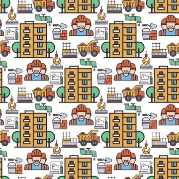 Construction vector linear universal elements and worker equipment flat industry Stock Illustration