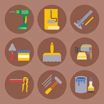 Construction vector worker equipment house renovation handyman tools carpentry Stock-Illustration