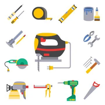 Construction vector worker equipment house renovation handyman tools carpentry Stock Illustration