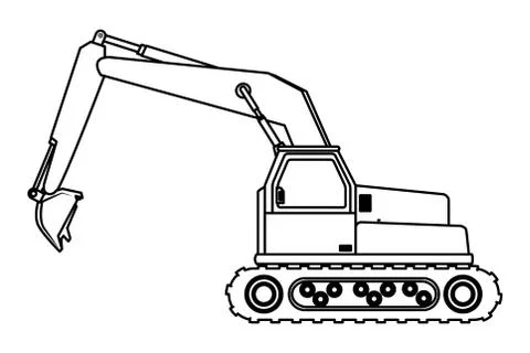 Construction vehicle backhoe in black and white Stock Illustration