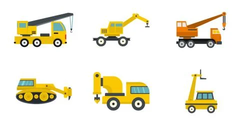 Construction vehicle icon set, flat style Stock Illustration