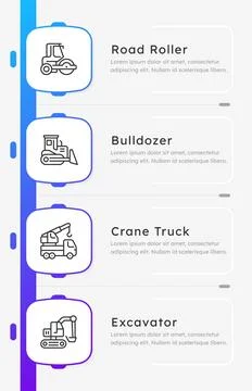 Construction vehicle types infographic 4 steps Stock Illustration
