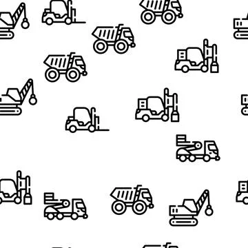 Construction Vehicle Vector Seamless Pattern Stock Illustration