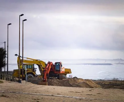 Construction Vehicles at the Beach Stock Photos