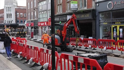 Construction vehicles in Bedford Stock Footage 148174864