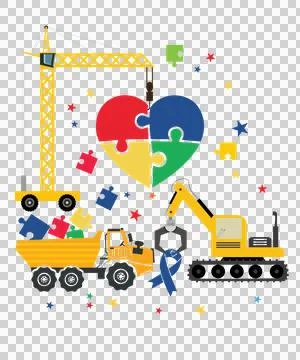 Construction Vehicles Building Puzzle Heart equipment crane Stock Illustration