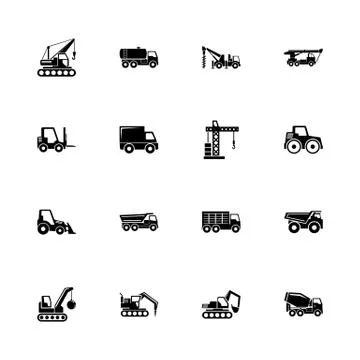 Construction Vehicles - Flat Vector Icons Stock Illustration