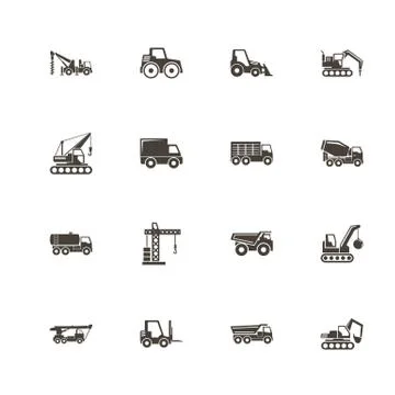 Construction Vehicles - Flat Vector Icons Stock Illustration