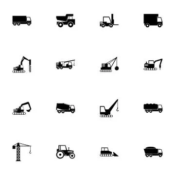Construction Vehicles - Flat Vector Icons Stock Illustration