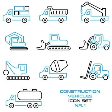 Construction vehicles - icon set without background Stock Illustration