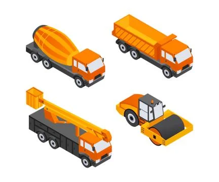 Construction Vehicles - modern vector isometric colorful elements Stock Illustration