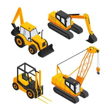 Construction Vehicles - modern vector isometric colorful elements Illustrazione stock