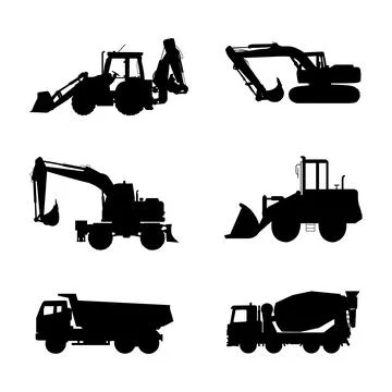 Construction Vehicles silhouettes Ilustración de archivo