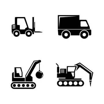 Construction vehicles. Simple Related Vector Icons Stock Illustration