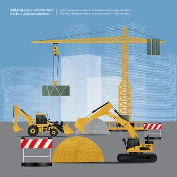 Construction Vehicles on Site Vector Illustration Stock Illustration