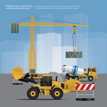 Construction Vehicles on Site Vector Illustration Stock Illustration