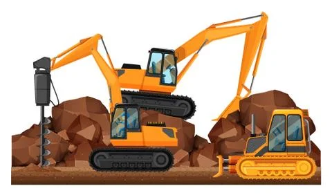 Construction vehicles working at site Stock Illustration